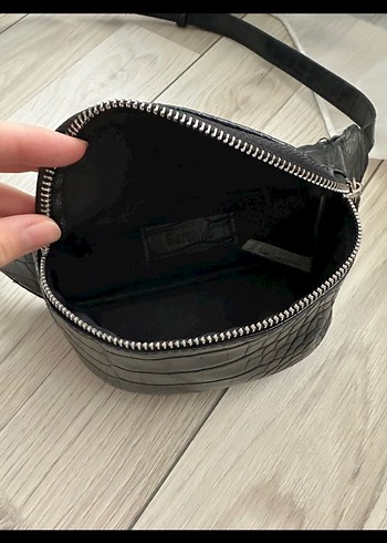 Siyah Yılan Desenli Deri Bel Çantası - Görsel 2