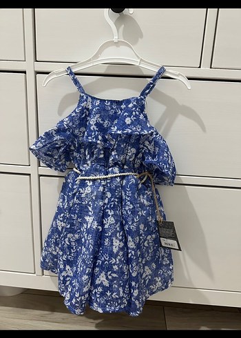 Kız Çocuk Mavi Bağcıklı Bohem Elbise - Görsel 2