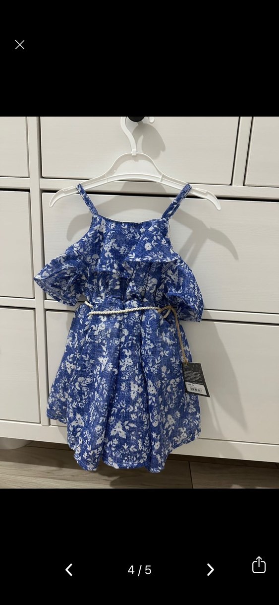 Kız Çocuk Mavi Bağcıklı Bohem Elbise - Görsel 2