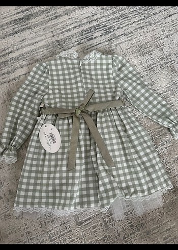 Uzun Kollu Gri Kareli Kız Elbisesi - Görsel 2