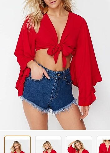 Kirmizi crop volanli bluz