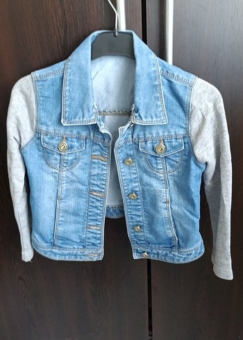 Gri Kollu Mavi Kadın Denim Ceket