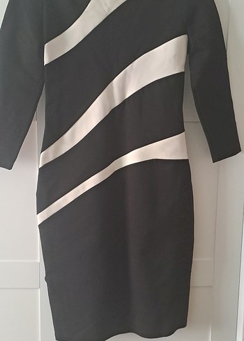 siyah zebra desenli kalem elbise