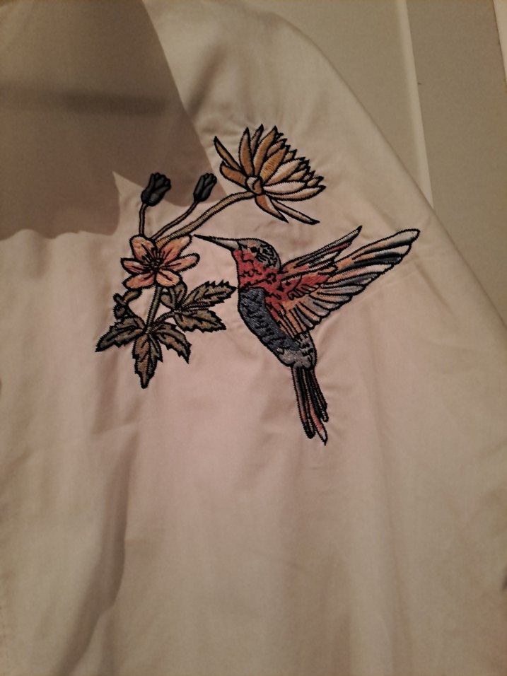 Nakışlı Beyaz katlanabilir Kol Gömlek - Görsel 3