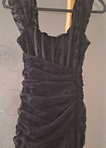 eyyo atelier Dantel Detaylı Siyah  Uzun Elbise - Görsel 2