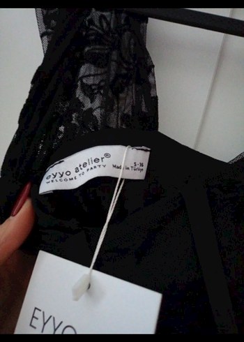 eyyo atelier Dantel Detaylı Siyah  Uzun Elbise - Görsel 4