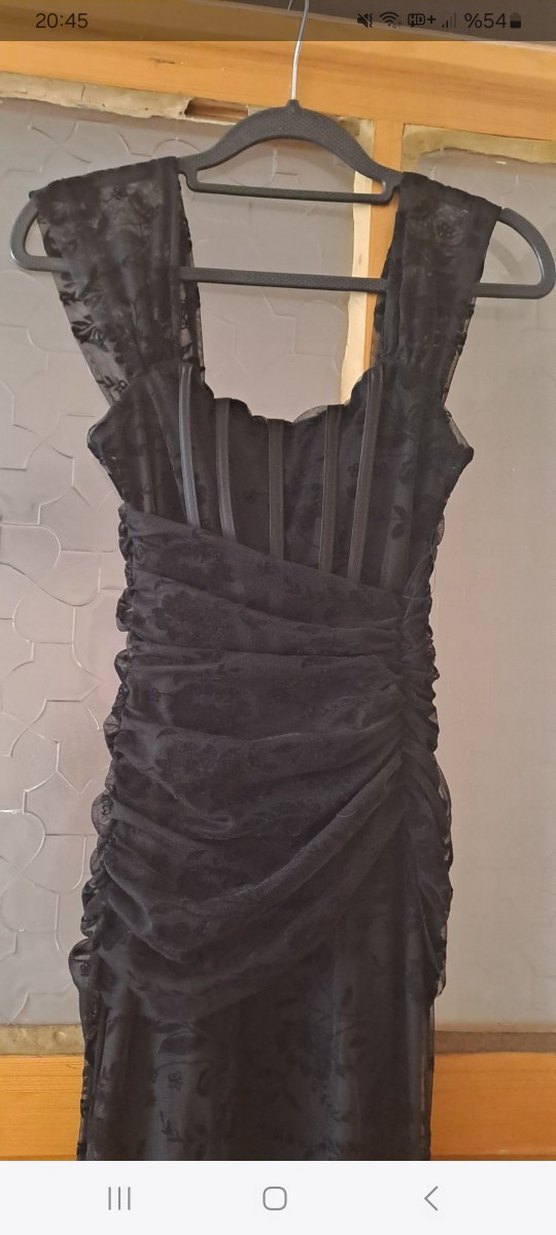 eyyo atelier Dantel Detaylı Siyah  Uzun Elbise - Görsel 2