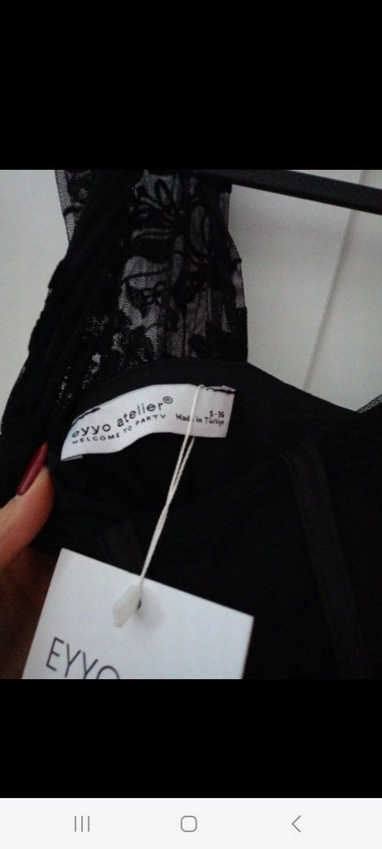 eyyo atelier Dantel Detaylı Siyah  Uzun Elbise - Görsel 4