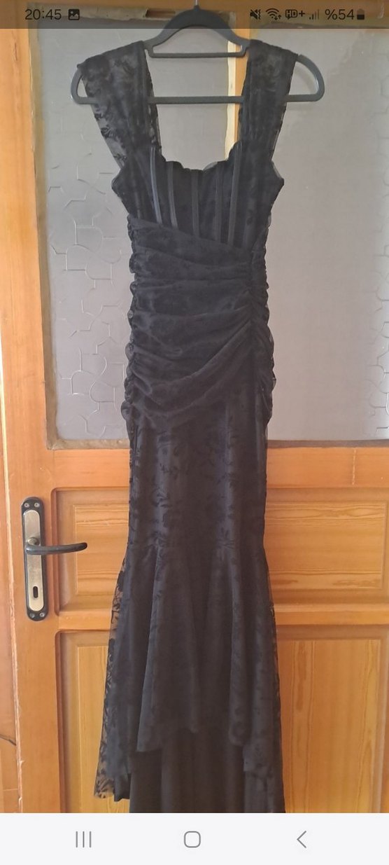 eyyo atelier Dantel Detaylı Siyah  Uzun Elbise - Görsel 3