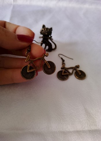 Beden kahverengi Renk Bisiklet Küpeler ve Kedi Yüzük Bronz