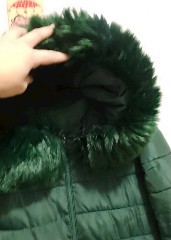 Peluş Kürklü Kapüşonlu Şişme Mont Kaban - Görsel 5