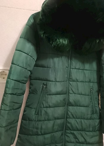 Peluş Kürklü Kapüşonlu Şişme Mont Kaban - Görsel 3