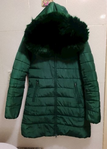 Peluş Kürklü Kapüşonlu Şişme Mont Kaban - Görsel 2