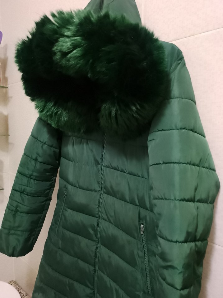 Peluş Kürklü Kapüşonlu Şişme Mont Kaban - Görsel 4