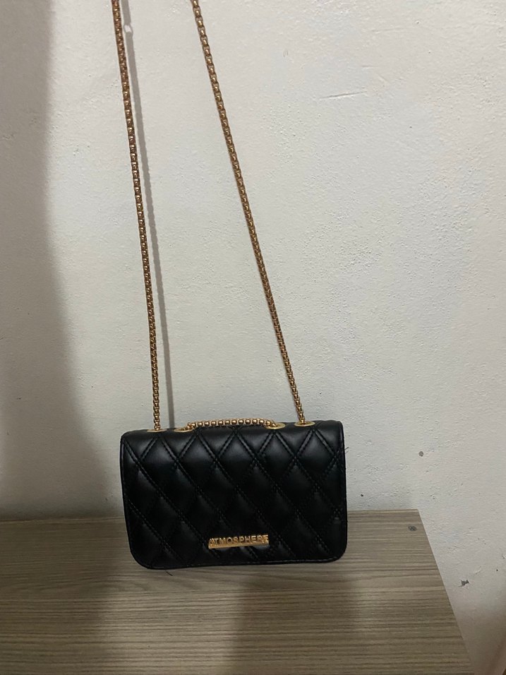 Zincir Detaylı Siyah Deri Kadın Çanta - Görsel 2