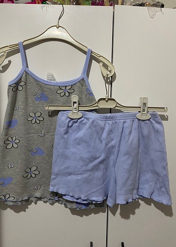 Çiçek Desenli Gri Mavi Kız Çocuk Pijama Takımı - Görsel 2