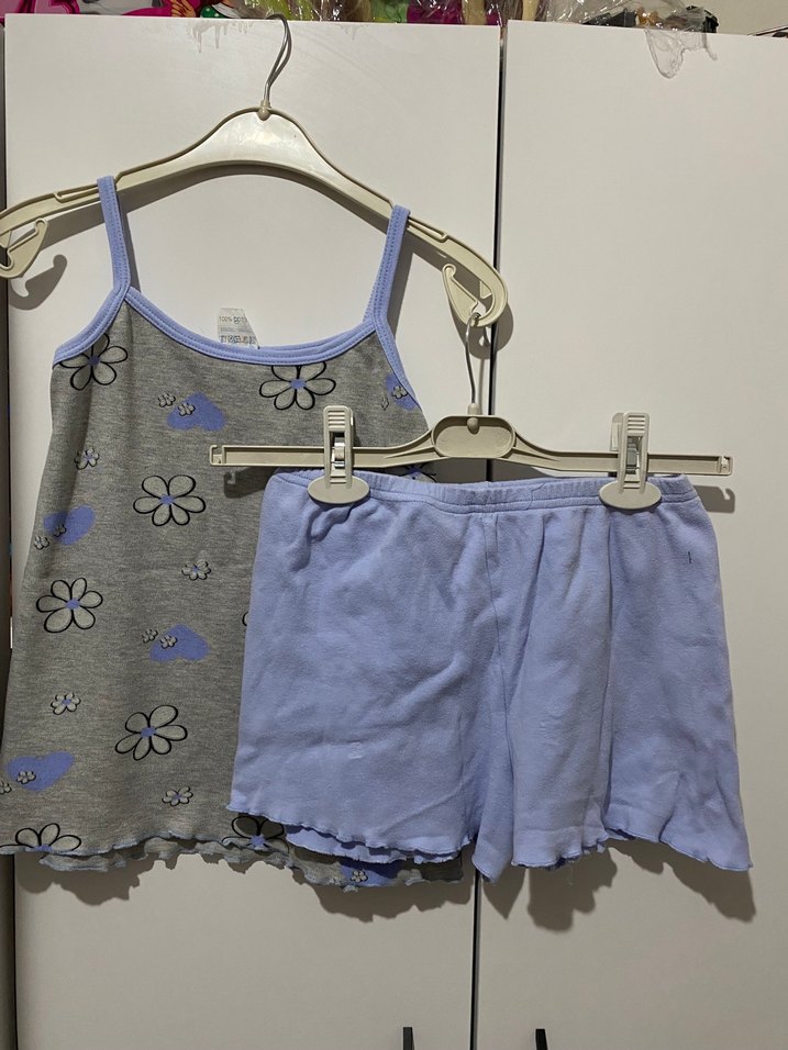 Çiçek Desenli Gri Mavi Kız Çocuk Pijama Takımı - Görsel 2