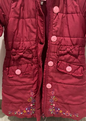 Düğmeli, Nakışlı Pembe Kız Çocuk Mont - Görsel 2