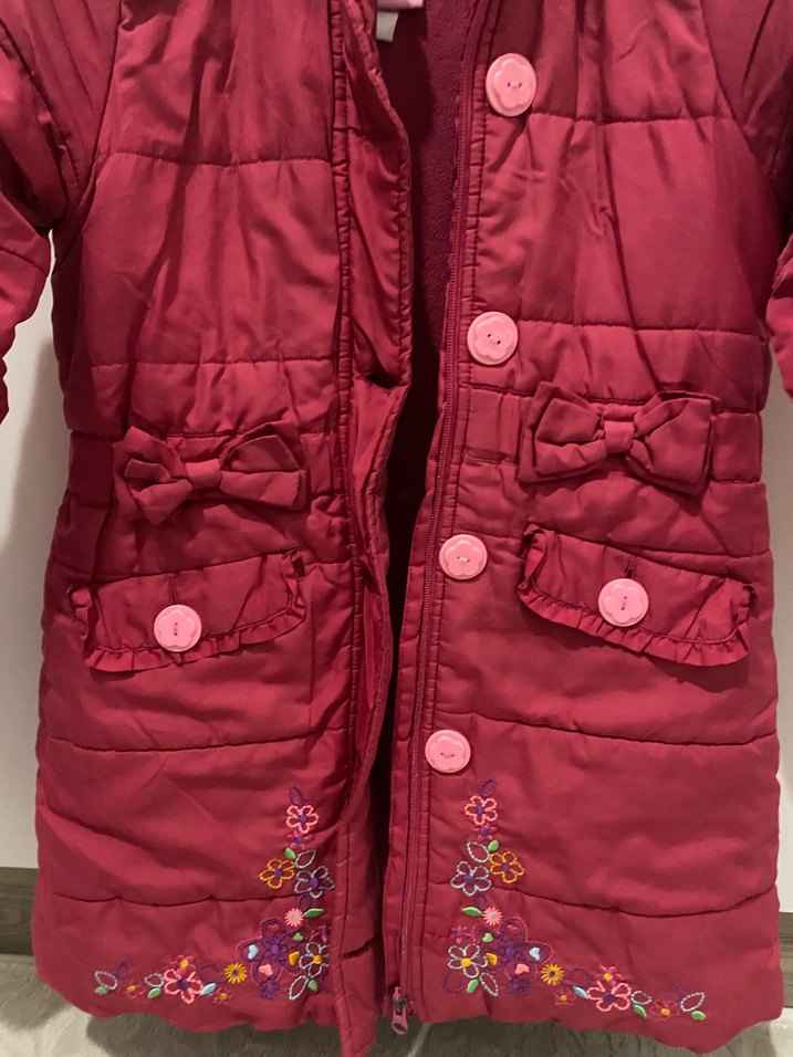 Düğmeli, Nakışlı Pembe Kız Çocuk Mont - Görsel 2