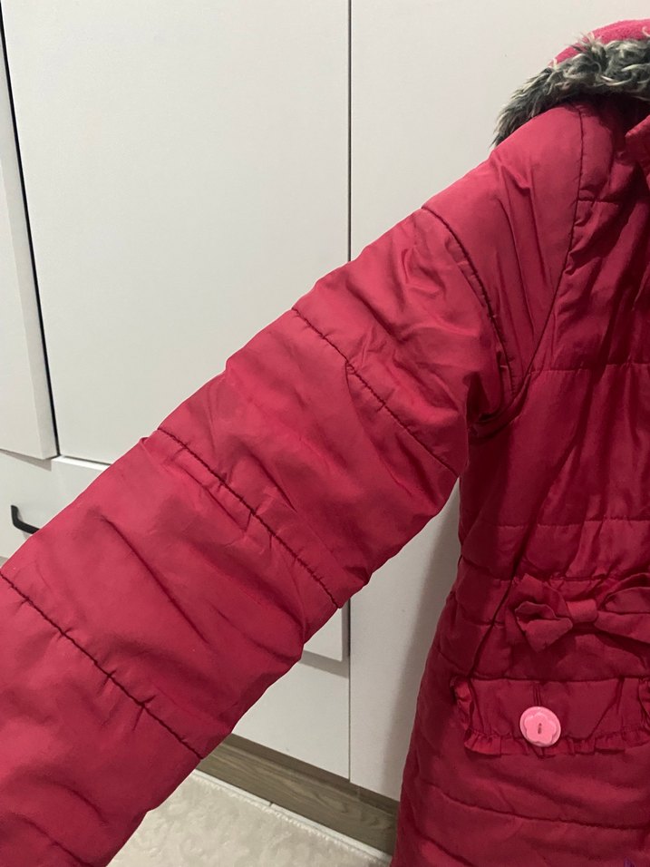 Düğmeli, Nakışlı Pembe Kız Çocuk Mont - Görsel 4