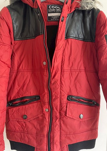 Kırmızı Erkek Çocuk Kapüşonlu Fermuarlı Mont - Görsel 2