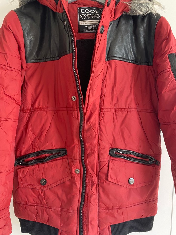 Kırmızı Erkek Çocuk Kapüşonlu Fermuarlı Mont - Görsel 2