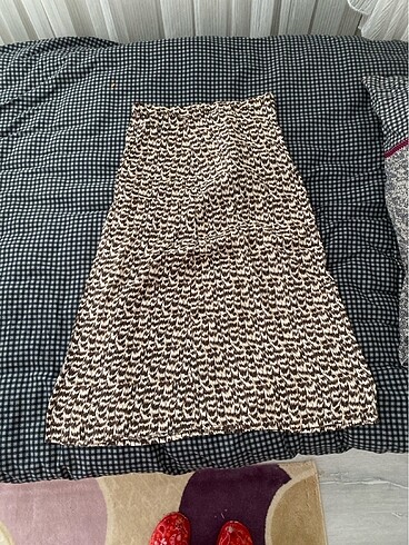 leopar desenli midi etek