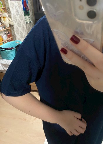 Diğer Gofre kumaş lacivert elbise