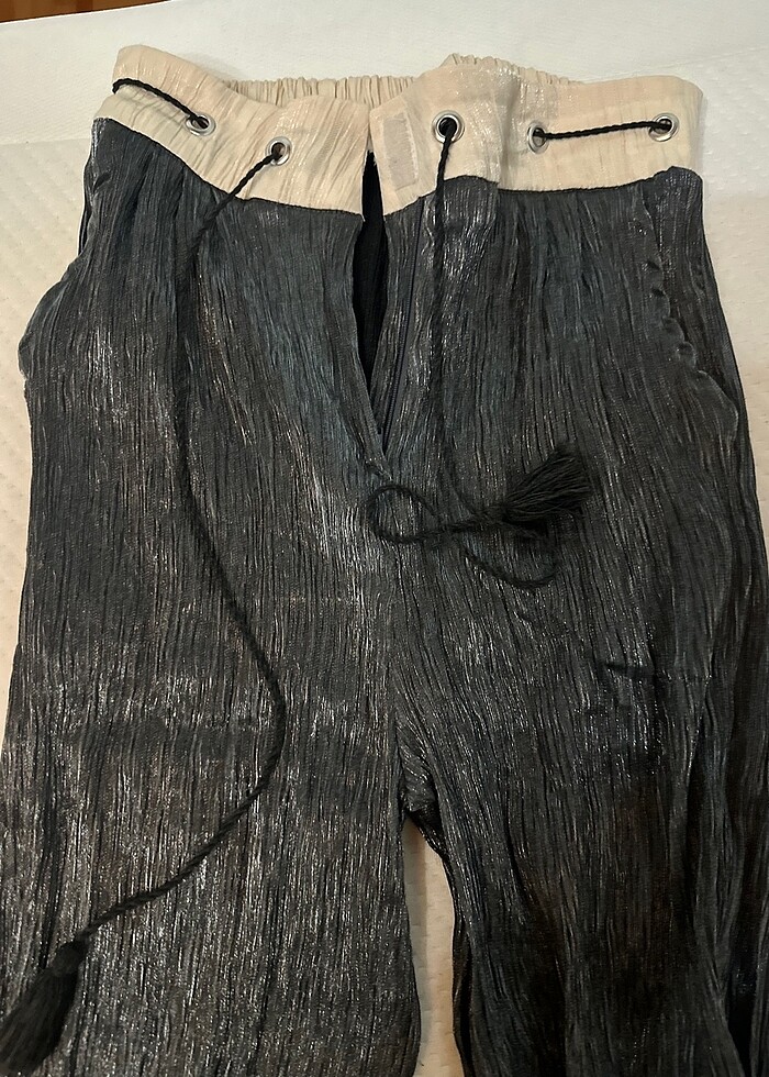 Püskül detaylı antrasit cırtcırt kapatmalı salaş pantolon - Görsel 2