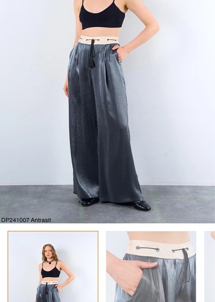 Püskül detaylı antrasit cırtcırt kapatmalı salaş pantolon - Görsel 3