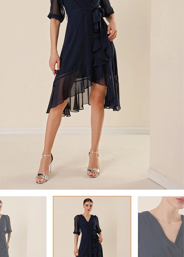 Saygı lacivert elbise - Görsel 4