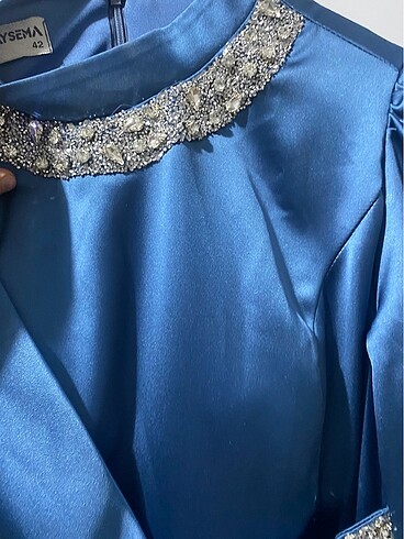 İndigo saten abiye - Görsel 5