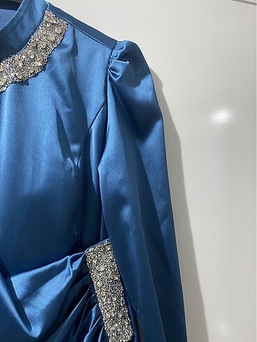 İndigo saten abiye - Görsel 7