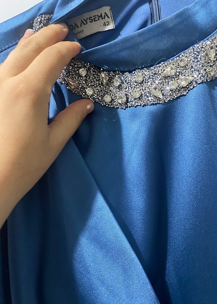 İndigo saten abiye - Görsel 4