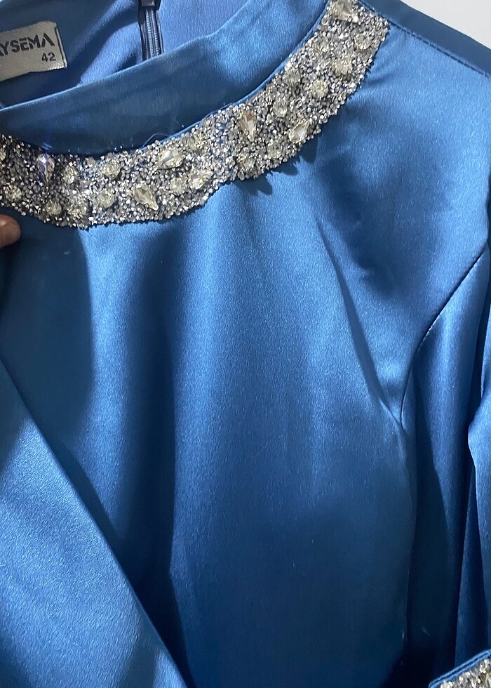 İndigo saten abiye - Görsel 5