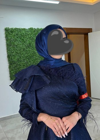 xs Beden lacivert Renk Uzun Kollu lacivert Drapeli Abiye Elbise