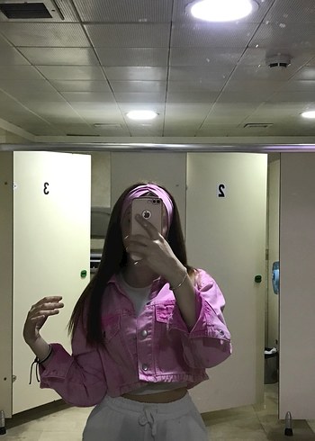 Pembe Bağlama Desenli kot ceket