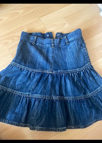 Diğer Fırfırlı Mavi Denim Midi Etek
