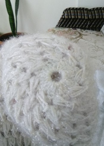 Simli Beyaz Örgü Çocuk Bere ve Püsküllü Atkı - Görsel 7