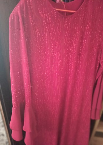 Simli kırmızı esnek kumaş abiye - Görsel 10