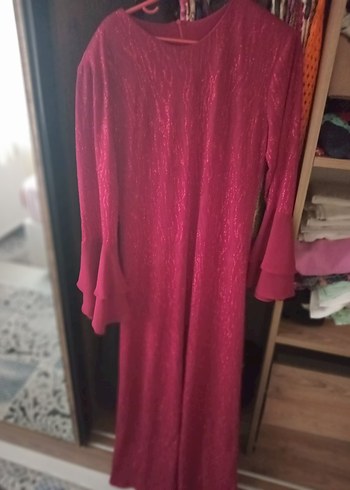 Simli kırmızı esnek kumaş abiye - Görsel 9