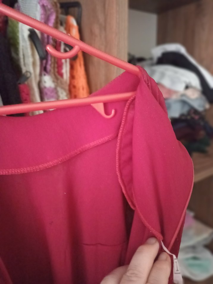 Simli kırmızı esnek kumaş abiye - Görsel 5