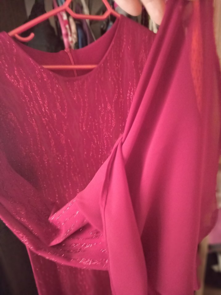 Simli kırmızı esnek kumaş abiye - Görsel 2