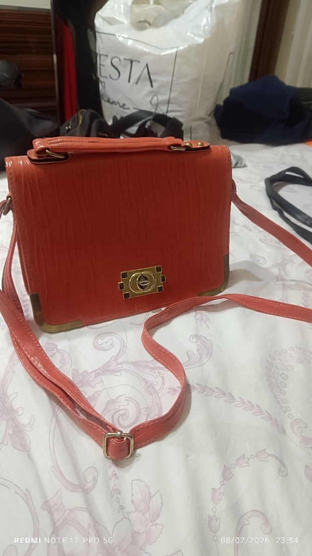 turuncu Vintage Deri Kadın Çanta - Görsel 2