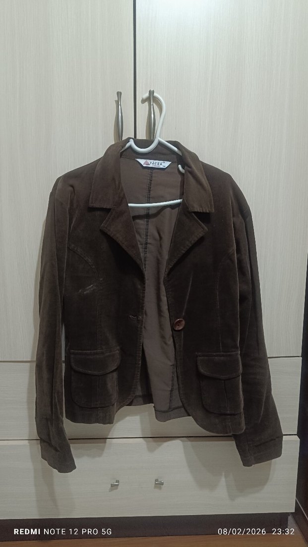 Kahverengi kadife Kadın Blazer Ceket - Görsel 2