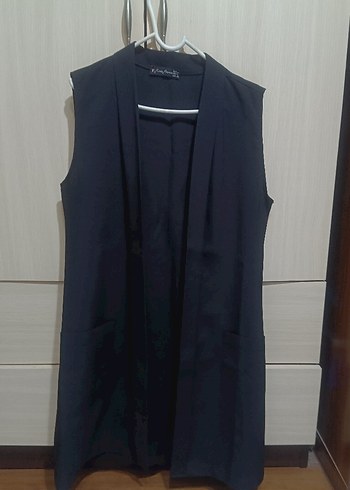 Siyah Kolsuz ceket yaka  Kadın Yelek - Görsel 2