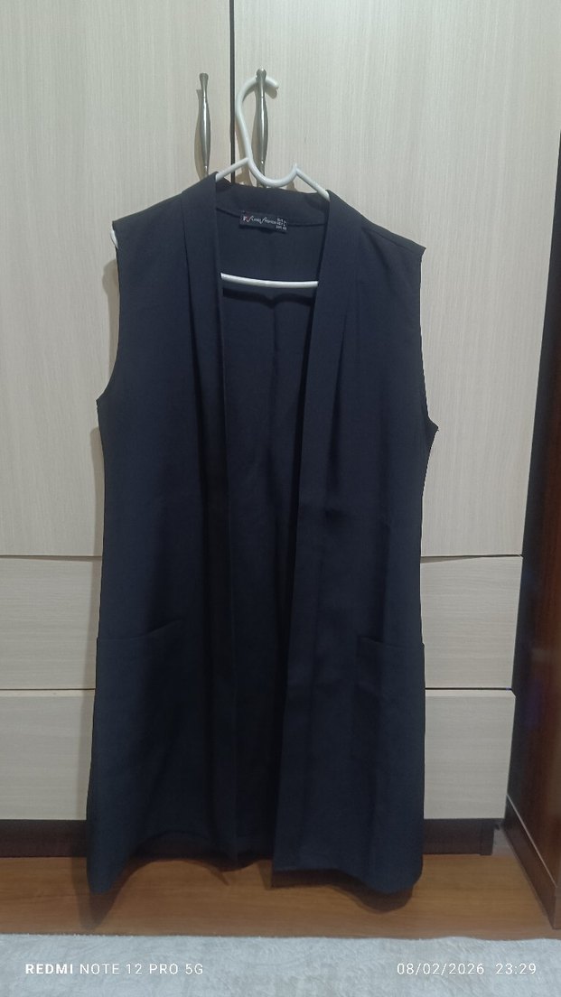 Siyah Kolsuz ceket yaka  Kadın Yelek - Görsel 2