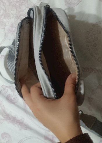 Gri Kadın Çapraz Çanta Fermuarlı - Görsel 3