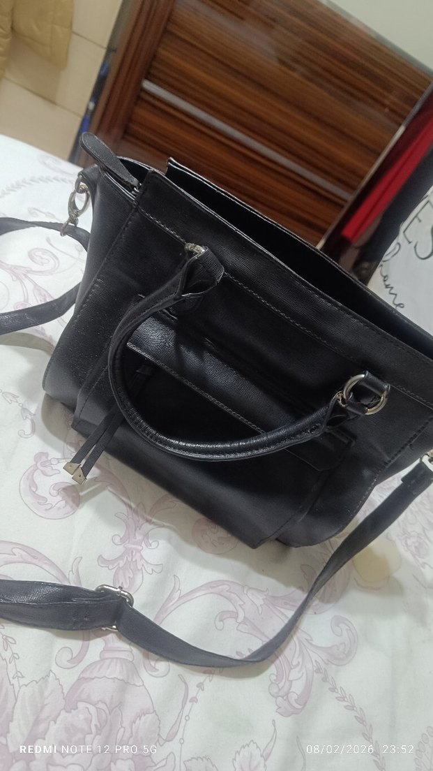 Siyah Minimalist Deri Kadın Çanta - Görsel 2