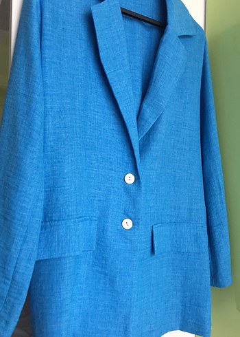 Mavi Keten Kadın Blazer Ceket - Görsel 3